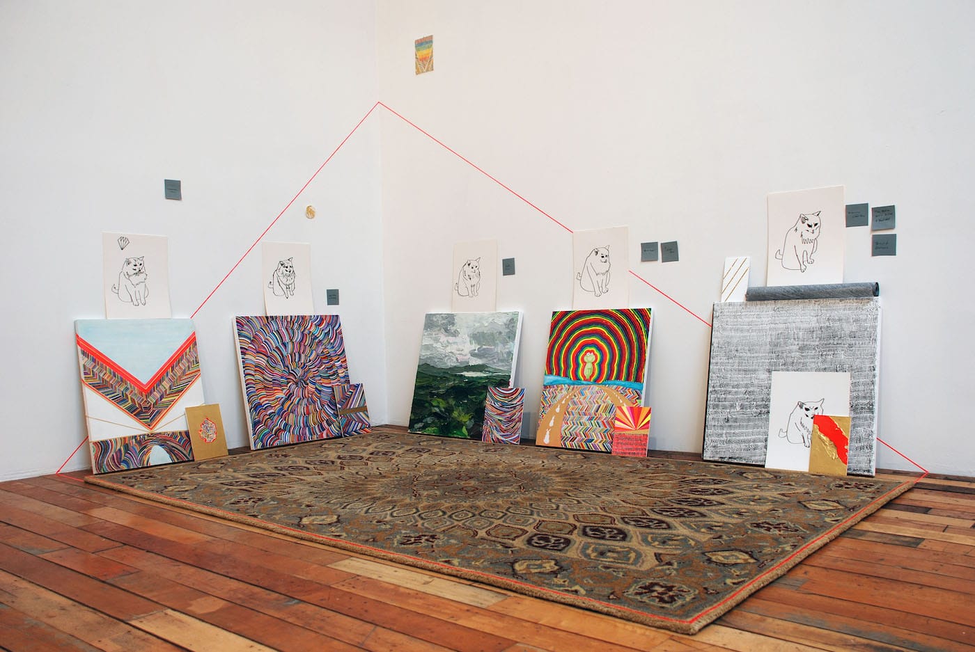 Kate McGraw, "Chouffe Mountain" (2013), mixed media paintings and drawings on canvas, panel and paper, wall-drawing, and rug showroom, New York (all images courtesy the artist)