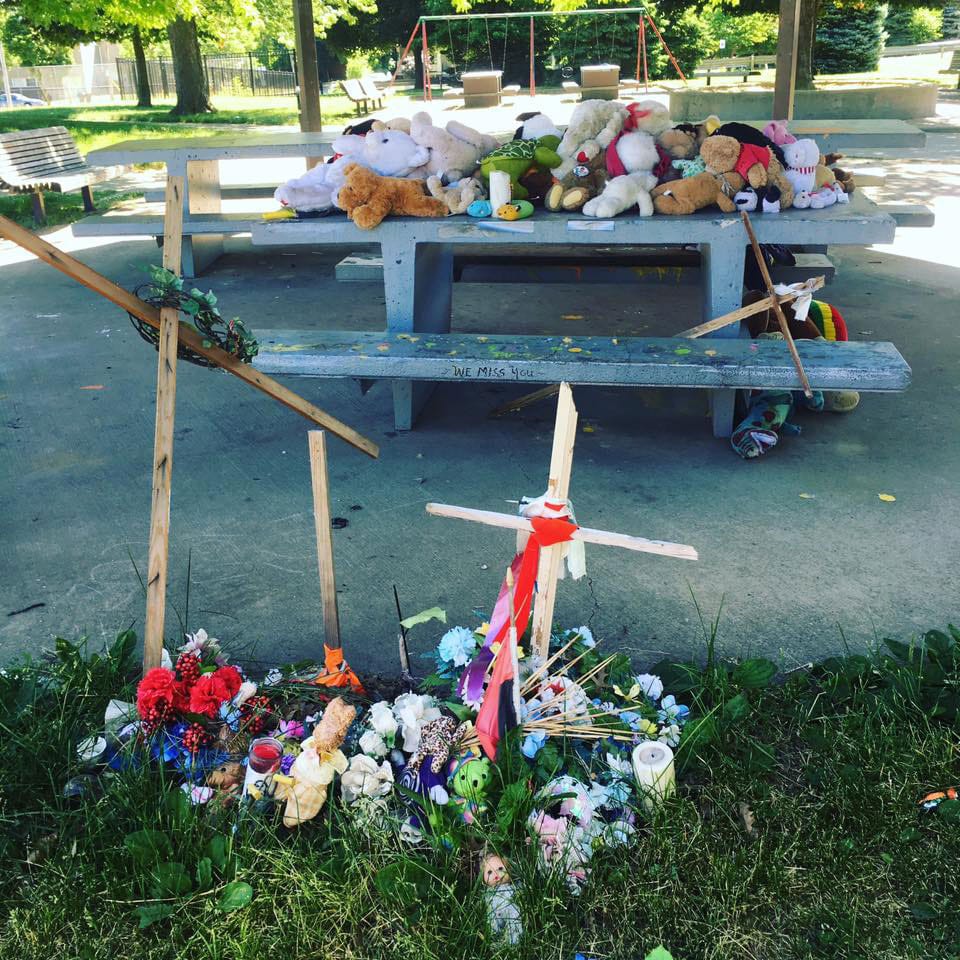 Stuffed animals left in memory of Tamir Rice (photo by Christen DuVernay)