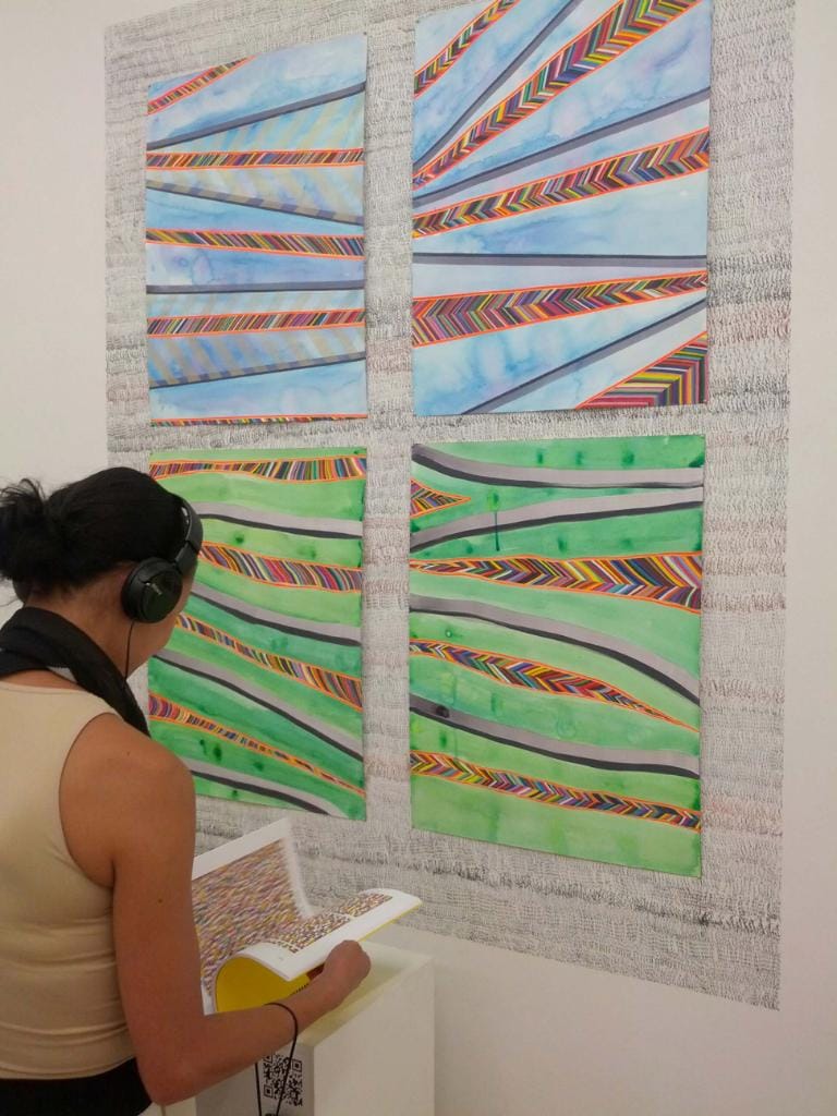 Kate McGraw, "Chouffe Mountain Farm Project" (2015), mixed media installation, paintings on paper, wall drawing, book, audio soundtrack, OUTLET Fine Art, Brooklyn, New York