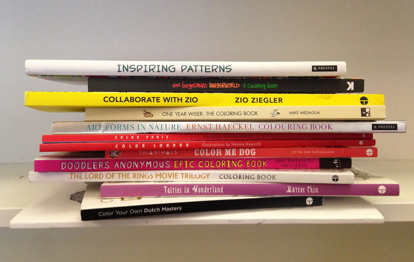Coloring books sent to the Hyperallergic office