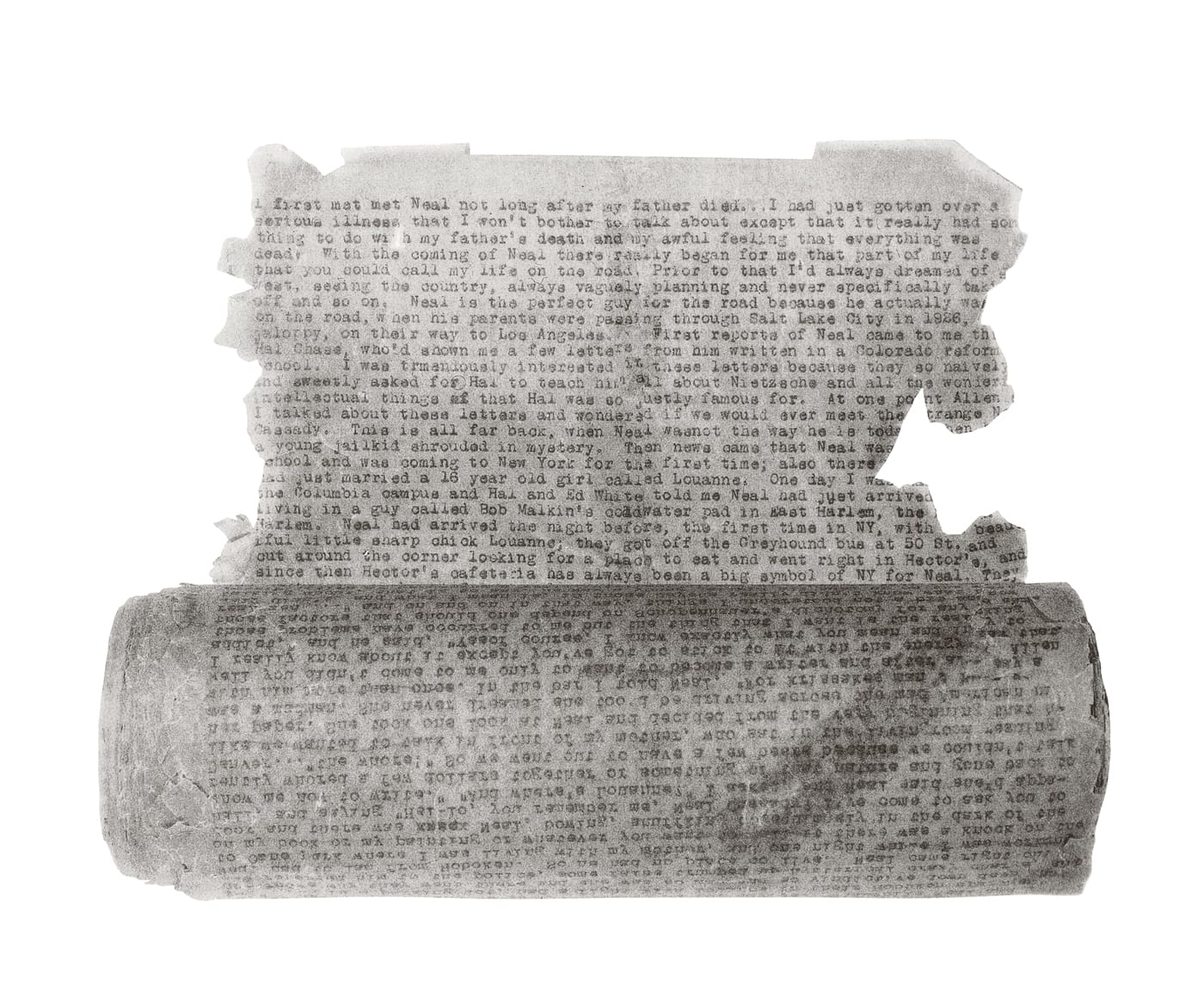 Jack Kerouac, "On the Road" (1951), 360 × 22 cm (Collection James S. Irsay © Estate of Anthony G. Sampatacacus and the Estate of Jan Kerouac © John Sampas, Executor, The Estate of Jack Kerouac)