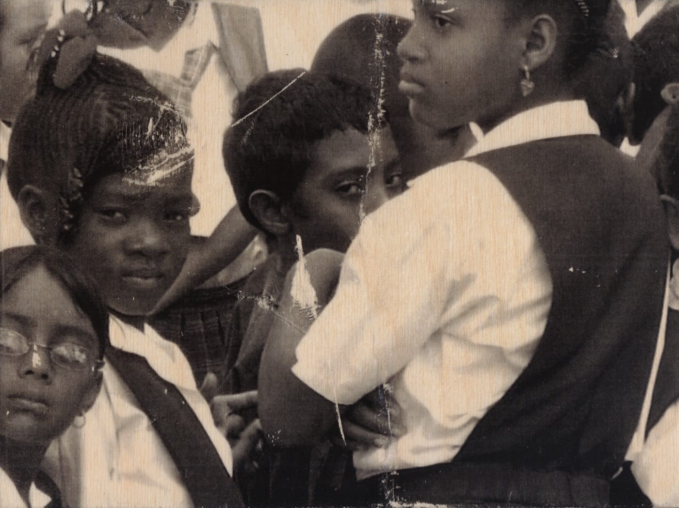 Sandra Brewster, "Guyana Girl 2" (2016) from the series 'Place in Reflection' Photo gel transfer on wood 6 x 8 in. (photo courtesy of the artist)