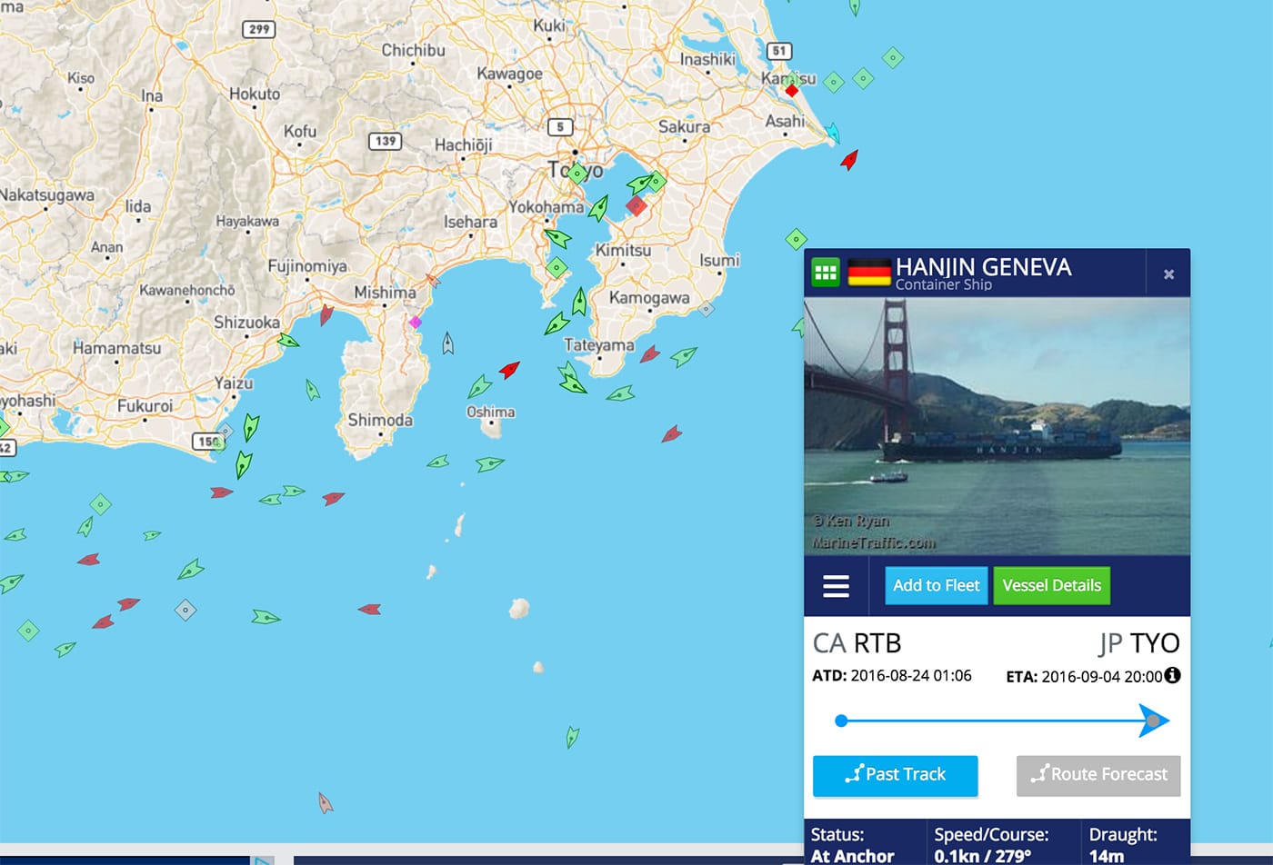 The Hanjin Geneva (Screenshot via MarineTraffic.com)