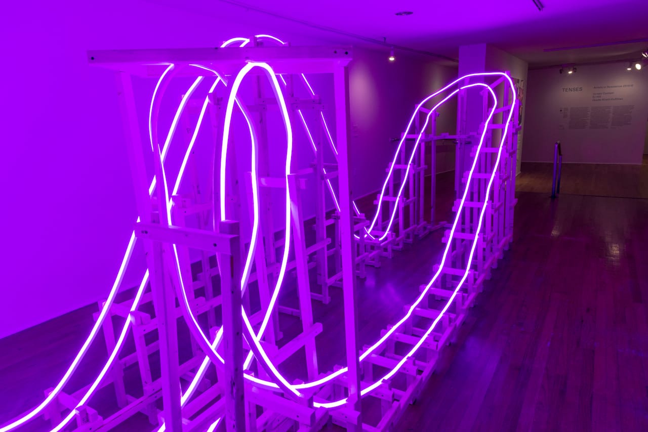 Installation view. EJ Hill A Monumental Offering of Potential Energy, 2016 Installation and durational performance, 492 × 108 × 85 in. Courtesy the artist.