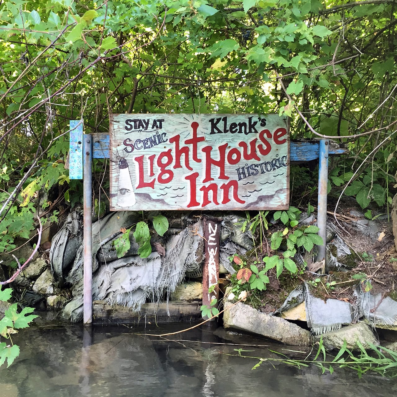 One of the signs, only visible from the water. Photo courtesy of Scott Hocking.