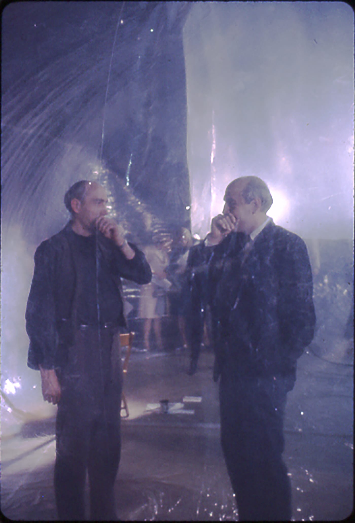 Michael Kirby and his twin brother standing as performers in Steve Paxton's inflated structure. Photo by Robert R. McElroy &nbsp;