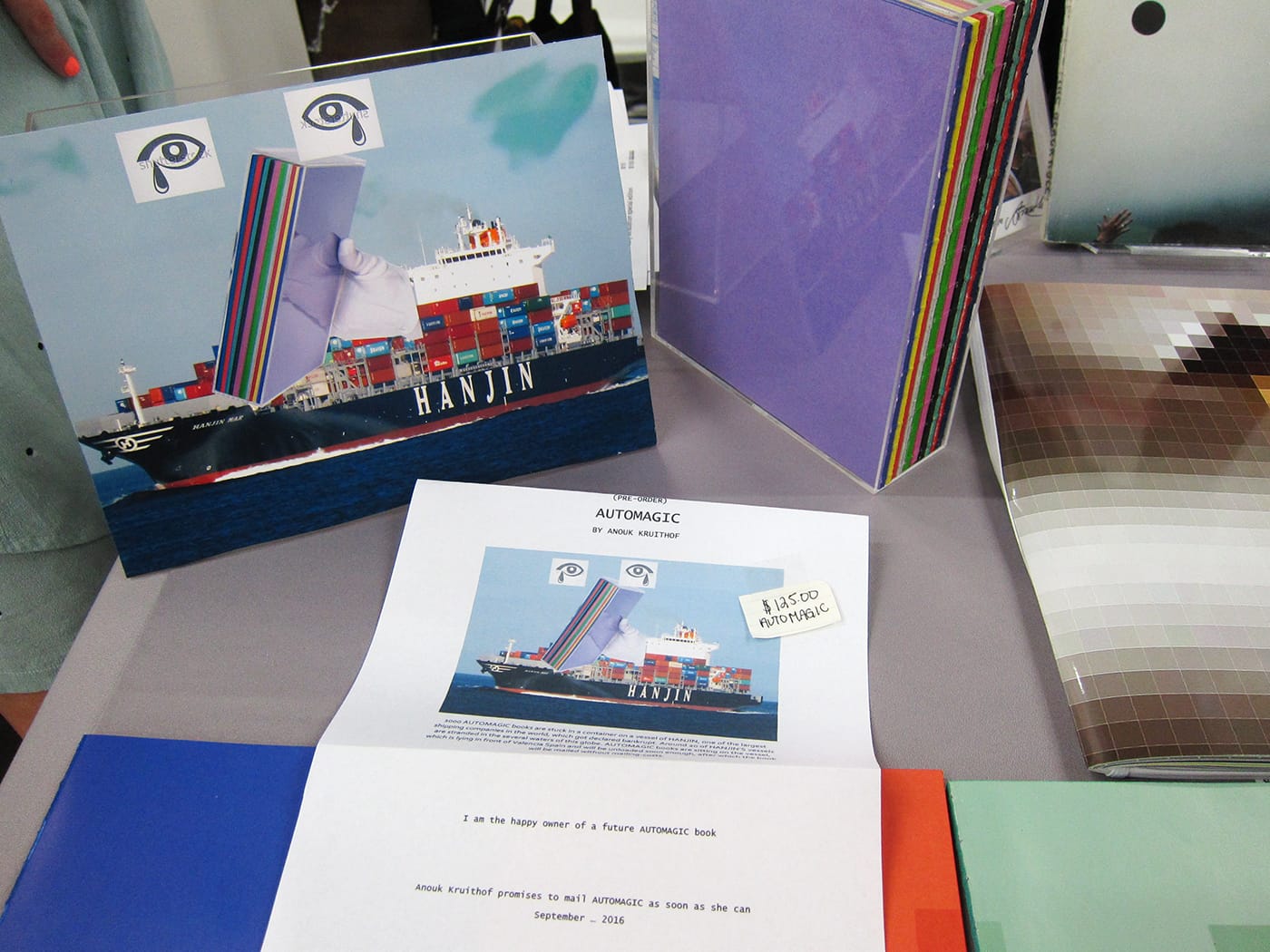 Anouk Kruithof's certificate of order for 'Automagic,' her book now stranded on the Hanjin Shipping cargo vessel (all photos by the author for Hyperallergic)