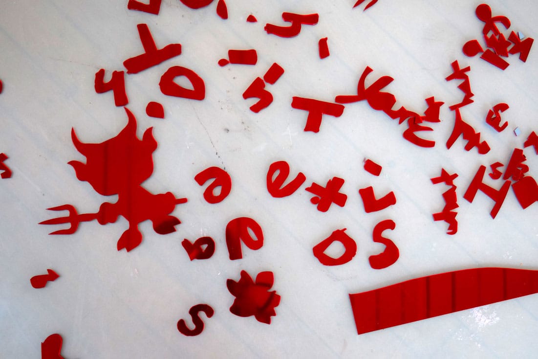 Raque Ford, "Yours Truly, Georgia Brown" (2016), laser-cut plexiglass (click to enlarge)