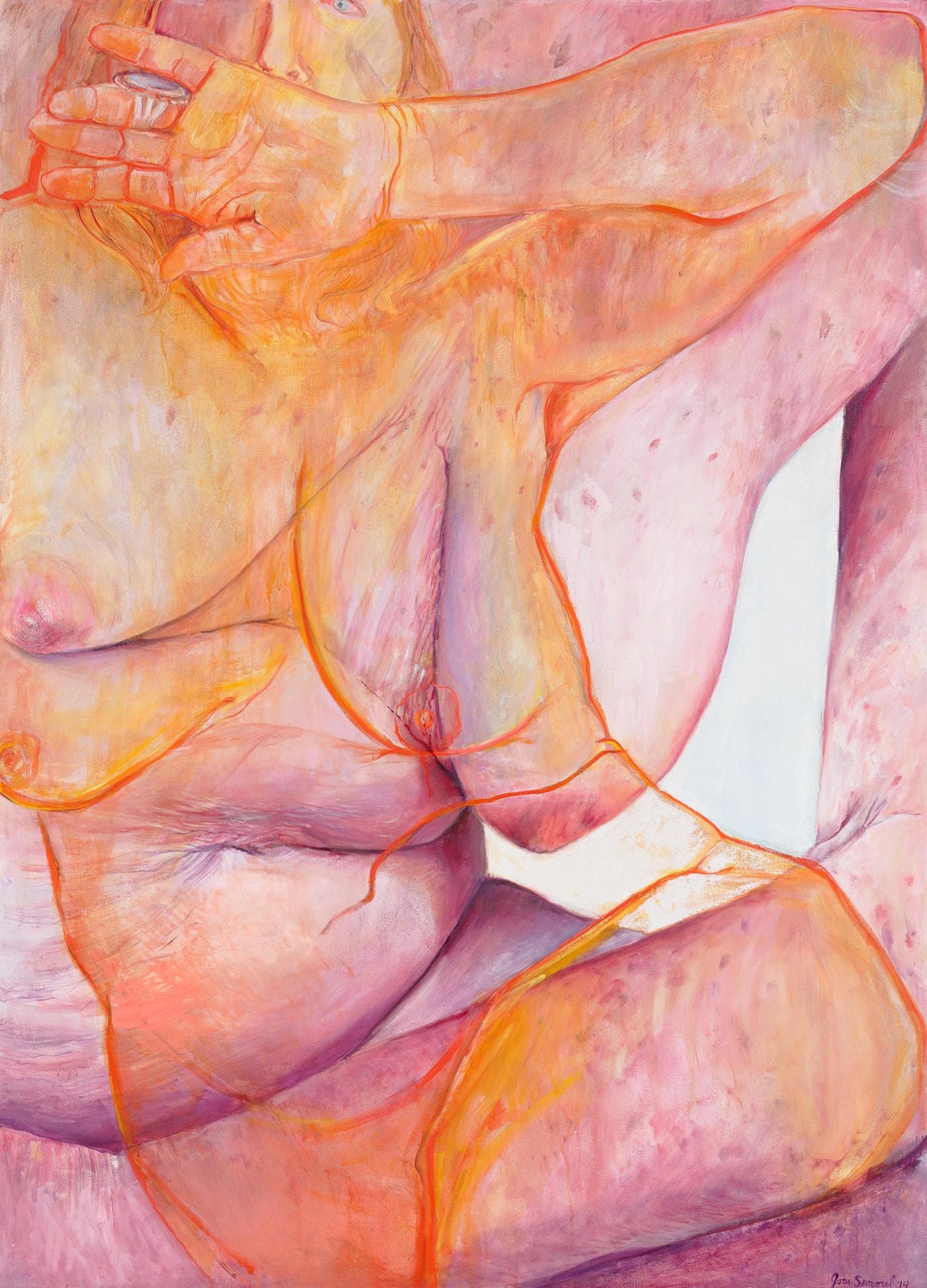 Joan Semmel, "Open Hand" (2015), oil on canvas, 66 x 48 in (courtesy Alexander Gray Associates, New York; © Joan Semmel/Artists Rights Society [ARS], New York)