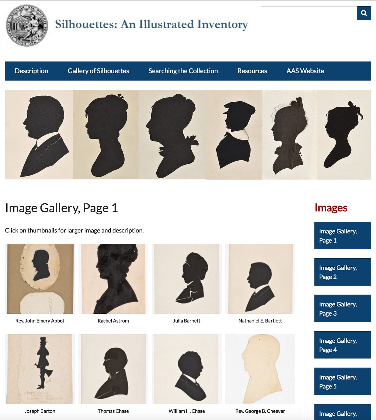 The "Silhouettes: An Illustrated Inventory" site by the American Antiquarian Society (screenshot by the author for Hyperallergic)