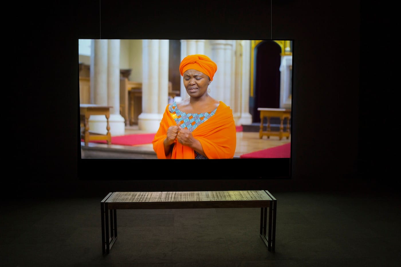 Larry Achiampong, "Sunday's Best" (2016), single-channel video, 15:47min, installation view at the Logan Center Gallery, Reva and David Logan Center for the Arts, University of Chicago