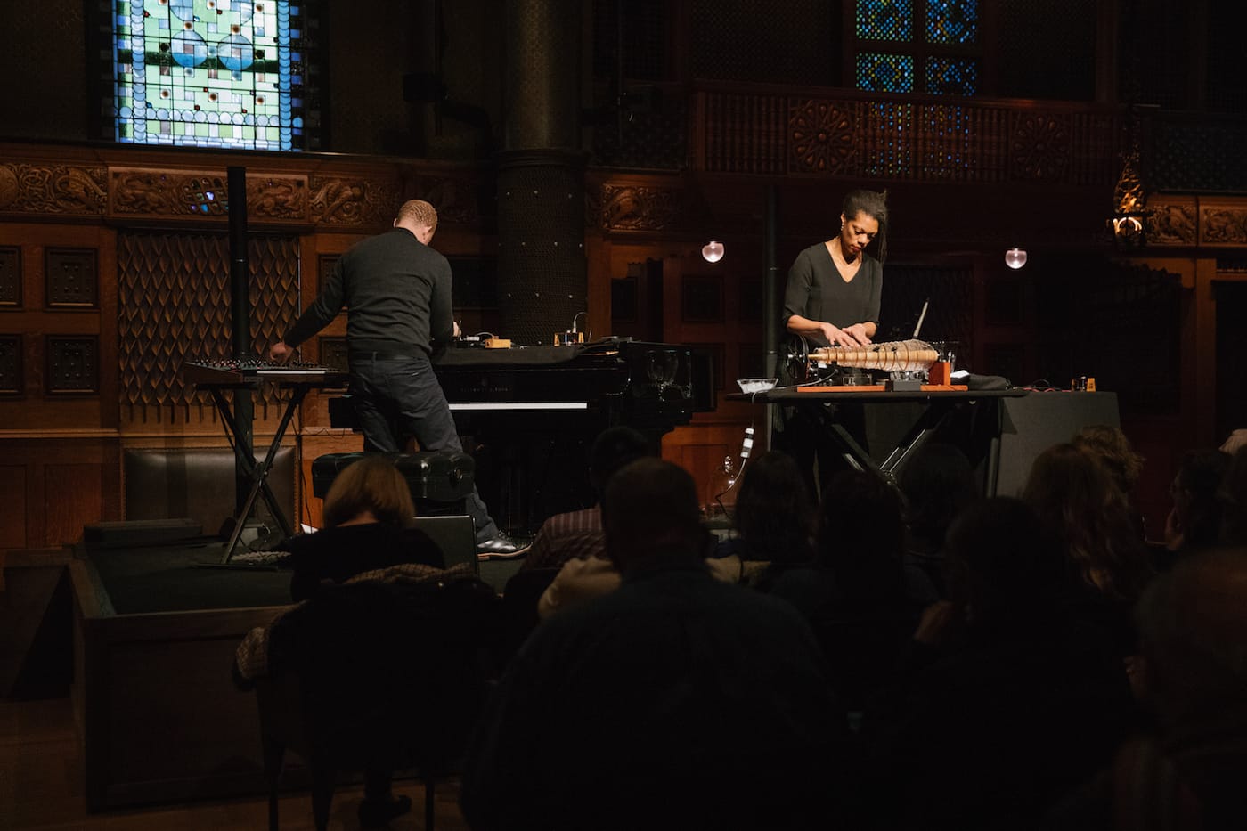 Camille Norment and Craig Taborn perform in Park Avenue Armory’s Veterans Room as part of the Artists Studio series (photo by Da Ping Luo)