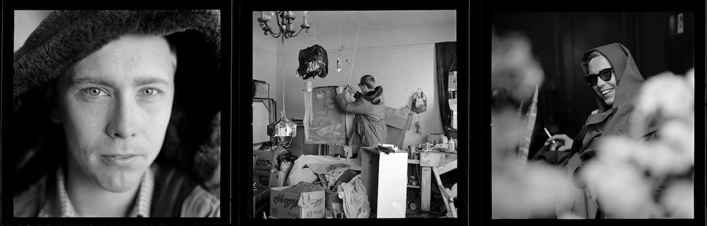 Burchard contact sheet: Conner in his studio (3 frames) (courtesy of the Estate of Jerry Burchard)