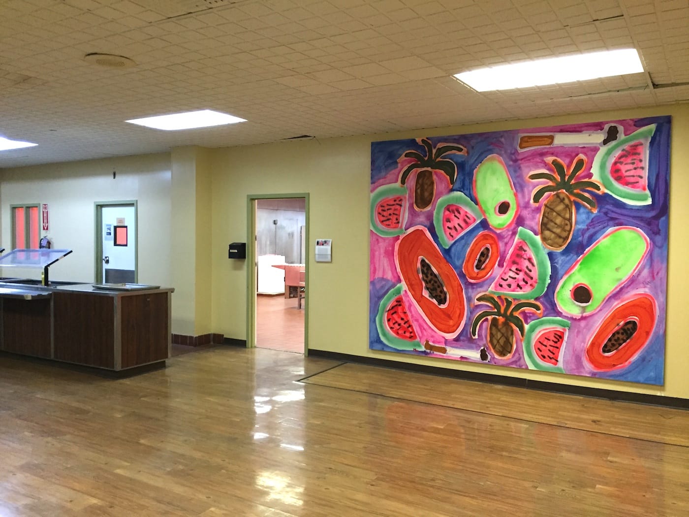 Katherine Berndardt, "Hawaiian Punch" (2014), Acrylic and spray paint on canvas, 96 1/10 × 119 7/10 × 1 1/5 in.