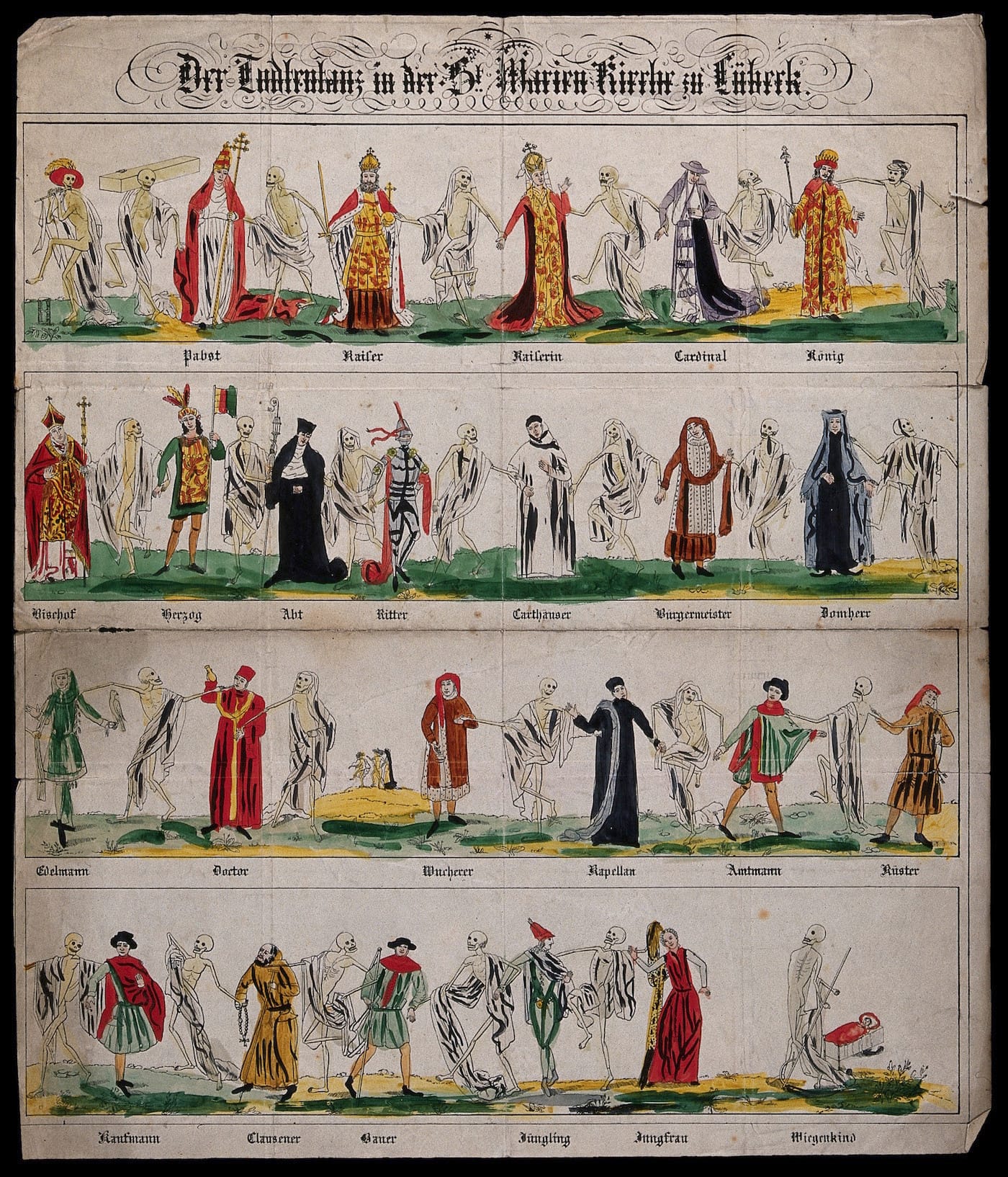 The Lübeck "Danse Macabre" in a lithograph (via Wellcome Images/Wikimedia)