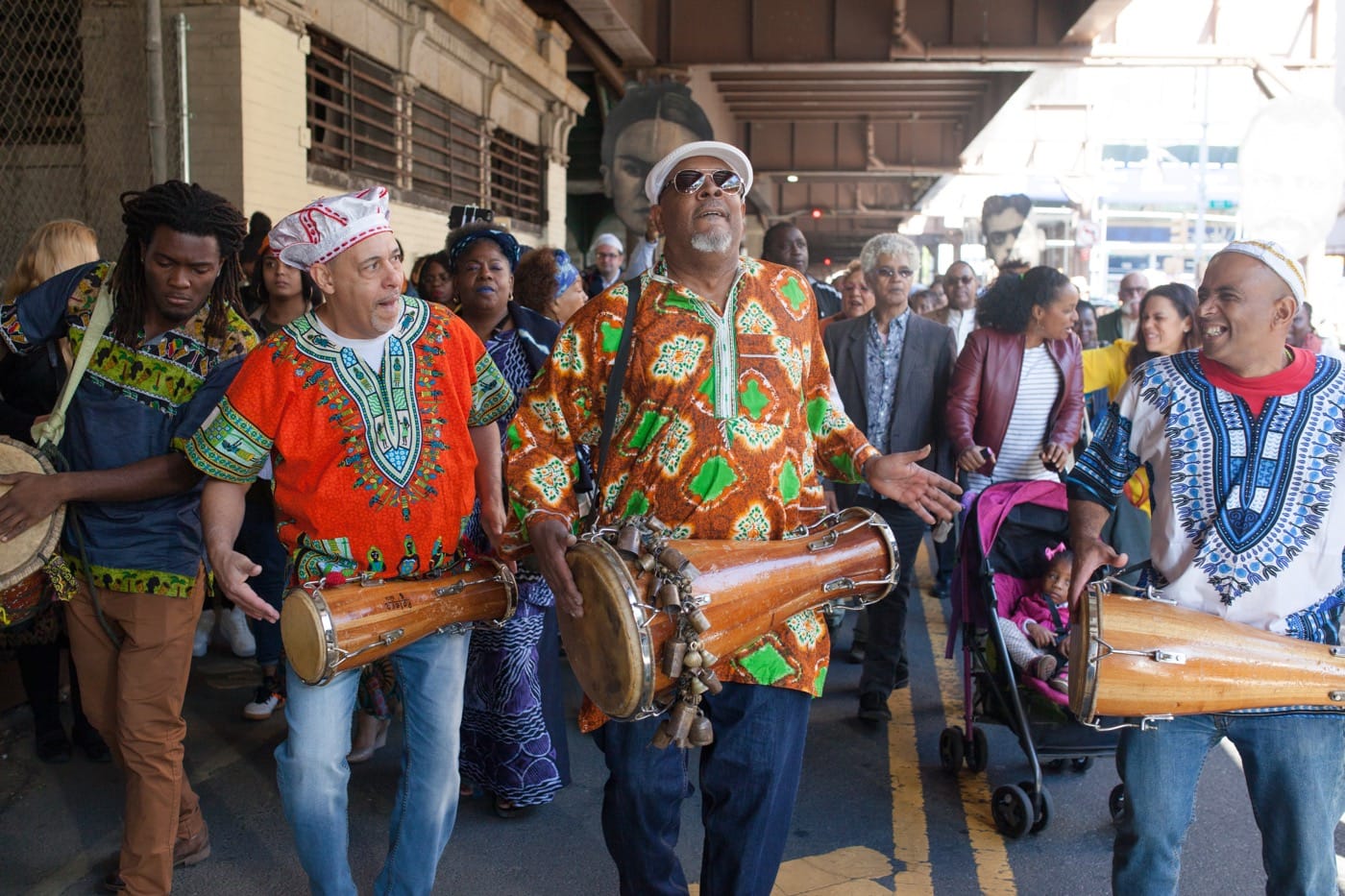 Drummers lead a walk during the opening weekend.