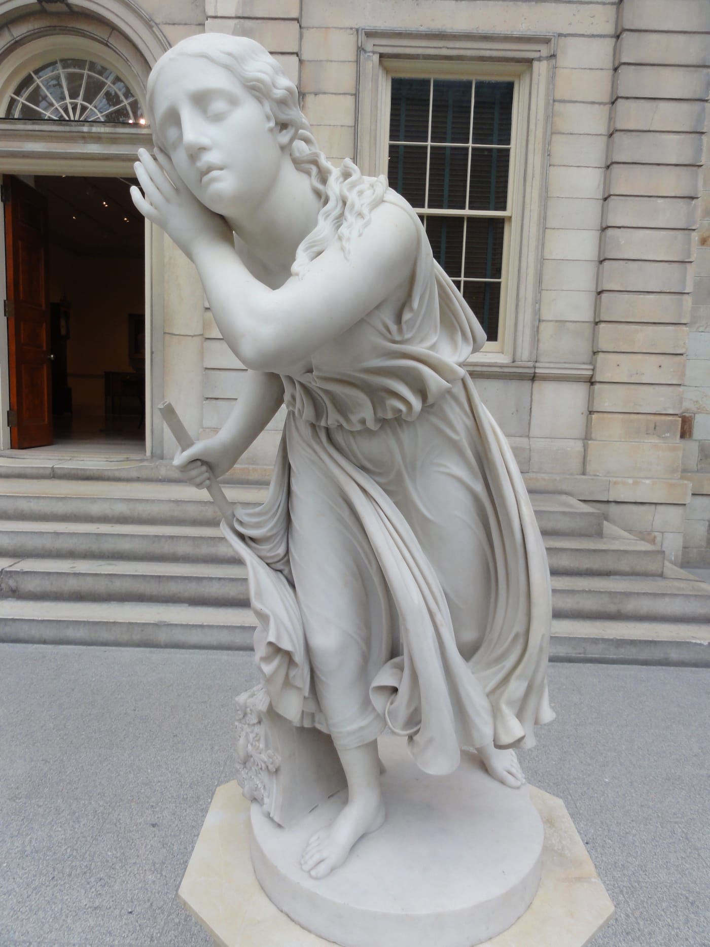 Randolph Rogers, "Nydia, the Blind Flower Girl of Pompeii" (1853–54), carved 1859 from marble, on view in the American Wing of the Metropolitan Museum of Art (photo by inazakira/Flickr)