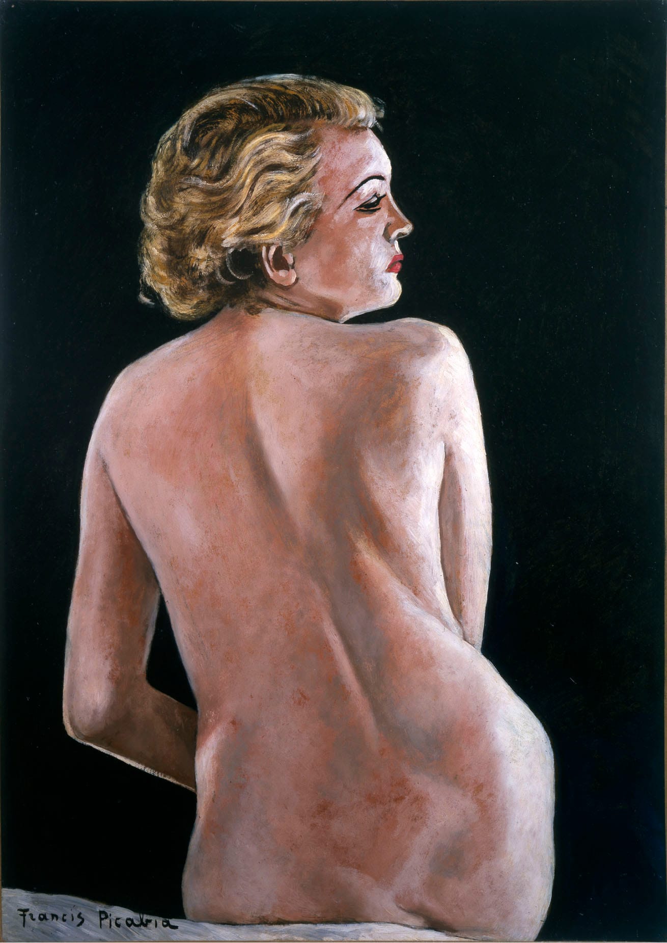 Francis Picabia, "Nu de Do" (1942–44), oil on paperboard, mounted on wood, 41 1/4 × 29 1/2 inches (104.8 × 74.9 cm) (© 2016 Artists Rights Society (ARS), New York / ADAGP, Paris, courtesy Gagosian) 