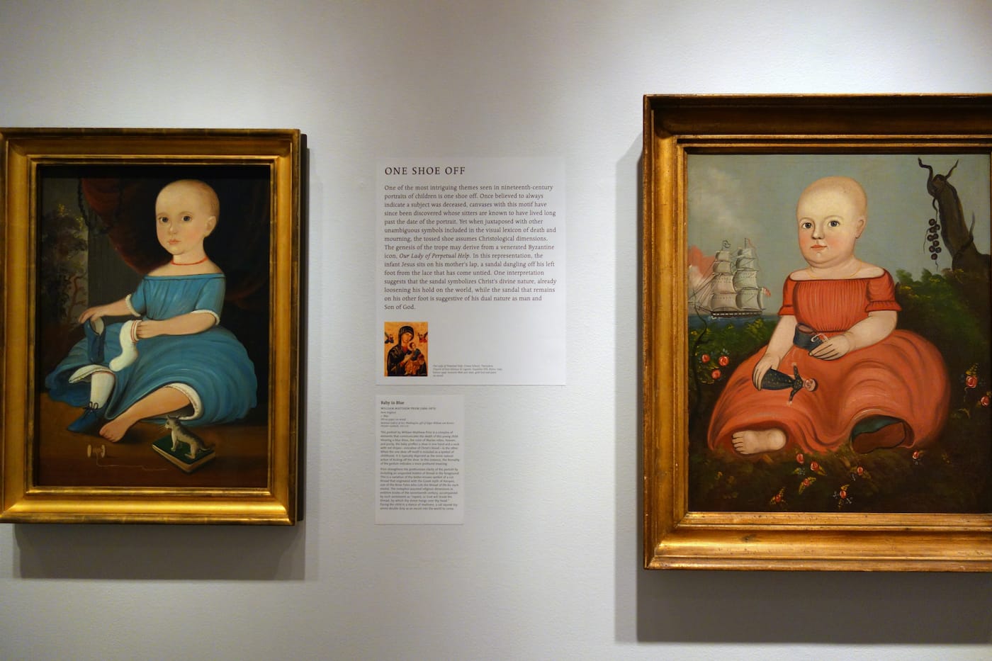 Installation view of 'Securing the Shadow: Posthumous Portraiture in America' at the American Folk Art Museum (photo by the author for Hyperallergic)