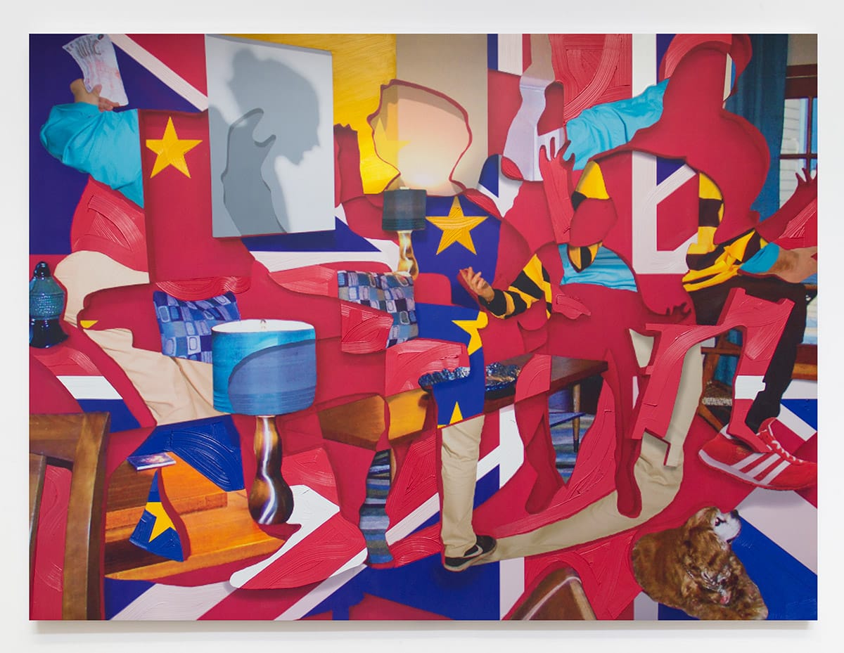 Pieter Schoolwerth - "Leave/Remain 2" (2016), oil, acrylic, and giclé print on canvas (image courtesy Miguel Abreu Gallery)