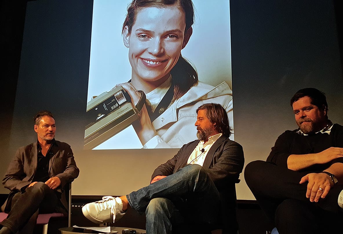 From left to right: FotoFocus Artistic Director Kevin Moore, Roe Ethridge, Andy Harman. Photo in background: Nancy with Polaroid, 2003-2006.