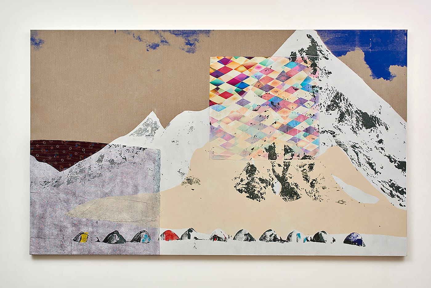 Shezad Dawood "Expedition" (2016), acrylic, screenprint, and textile on canvas