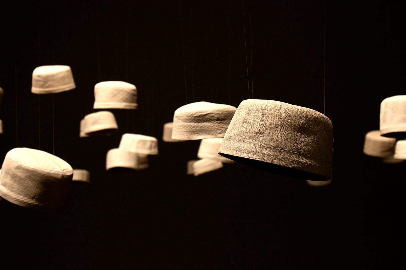 Haroon Gunn-Salie Amongst Men, 2014 M1 casts with marble aggregate and fiber-glass blanket, gut, sound element, detail view