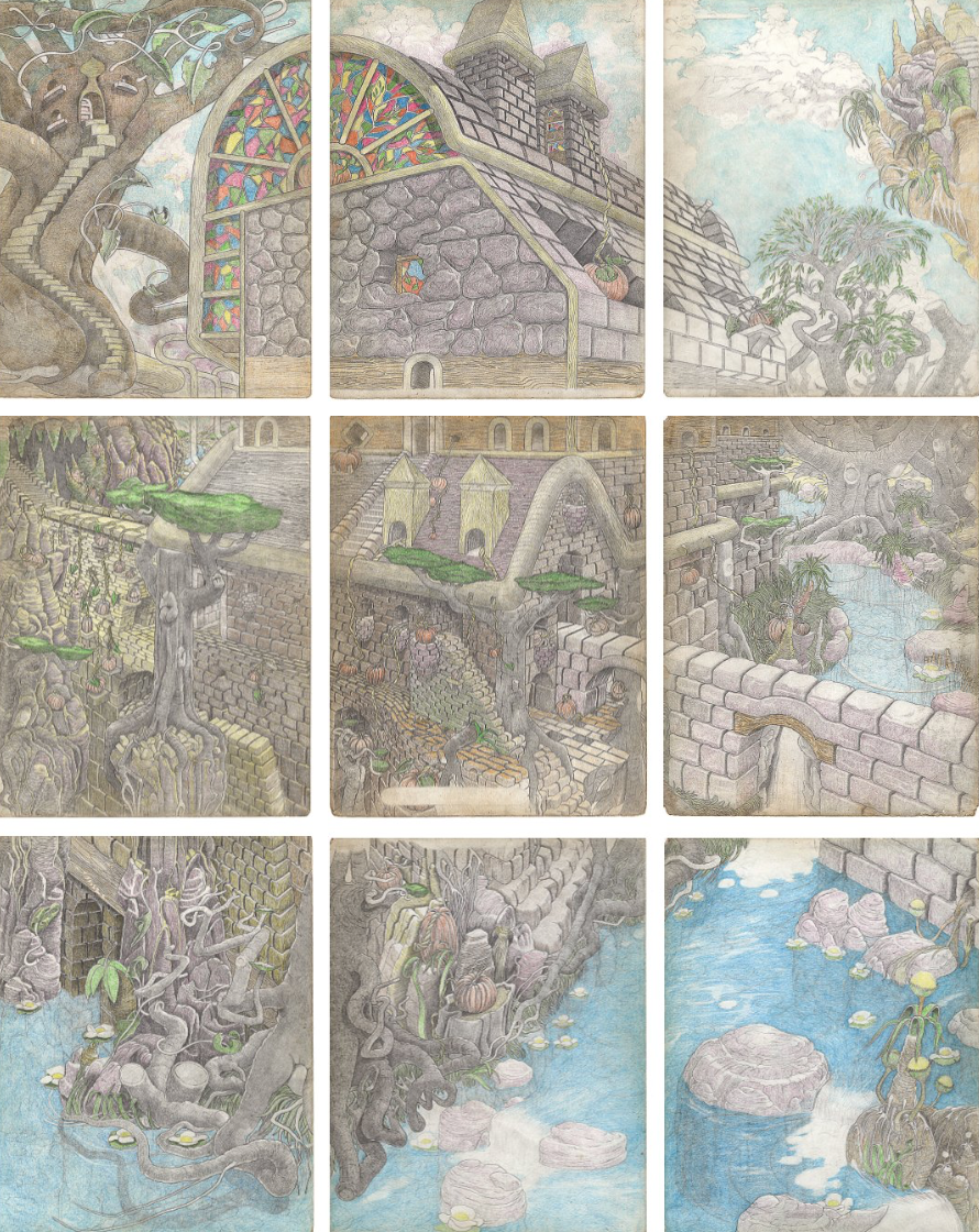 untitled-pumpkin-castle-exterior-2013-colored-pencil-on-paper-11x14-in-per-panel