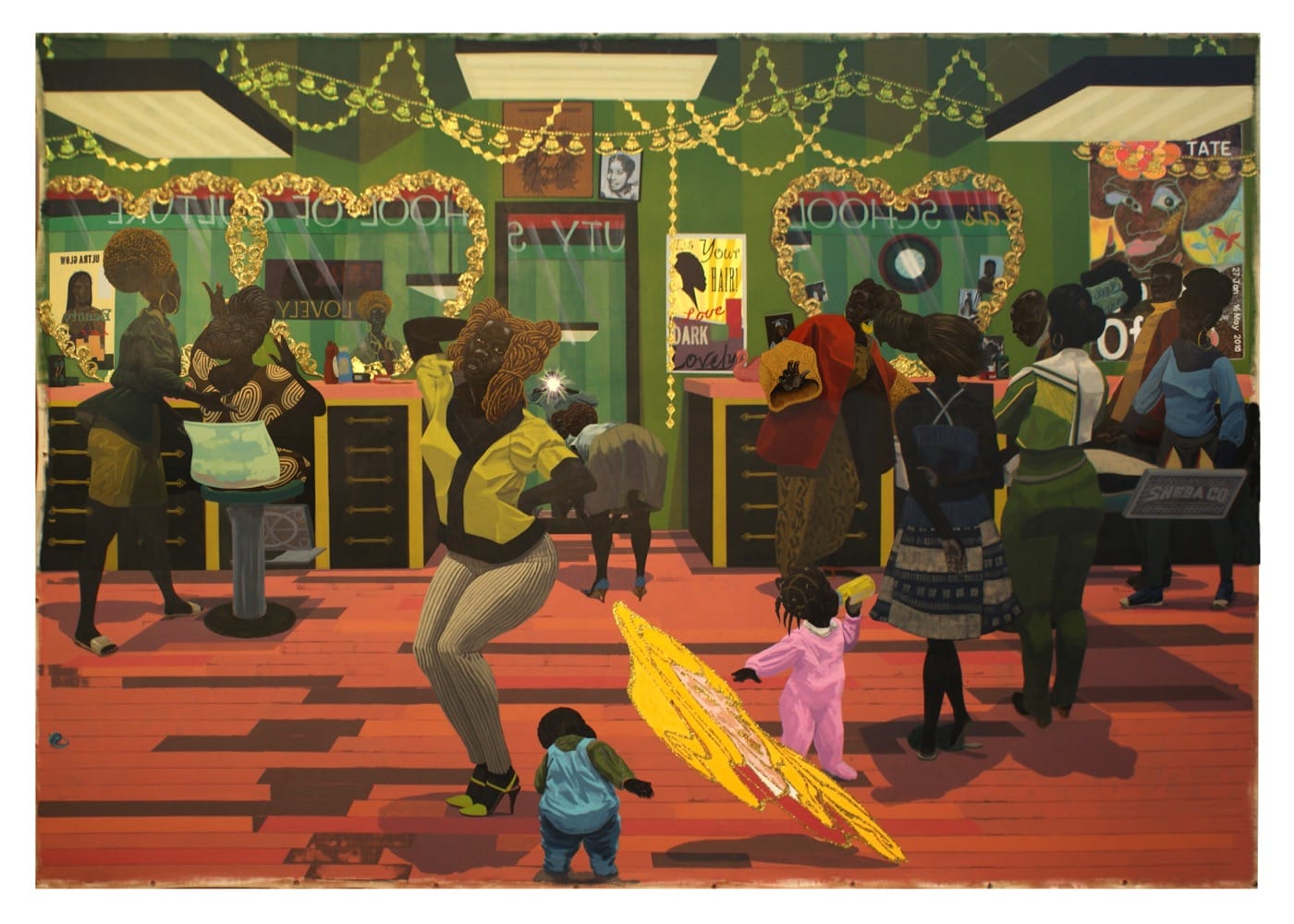 Kerry James Marshall. American, born Birmingham, Alabama 1955 School of Beauty, School of Culture 2012 Acrylic and glitter on canvas 8 ft. 11 7/8 in. × 13 ft. 1 7/8 in. (Photo by Sean Pathasema)