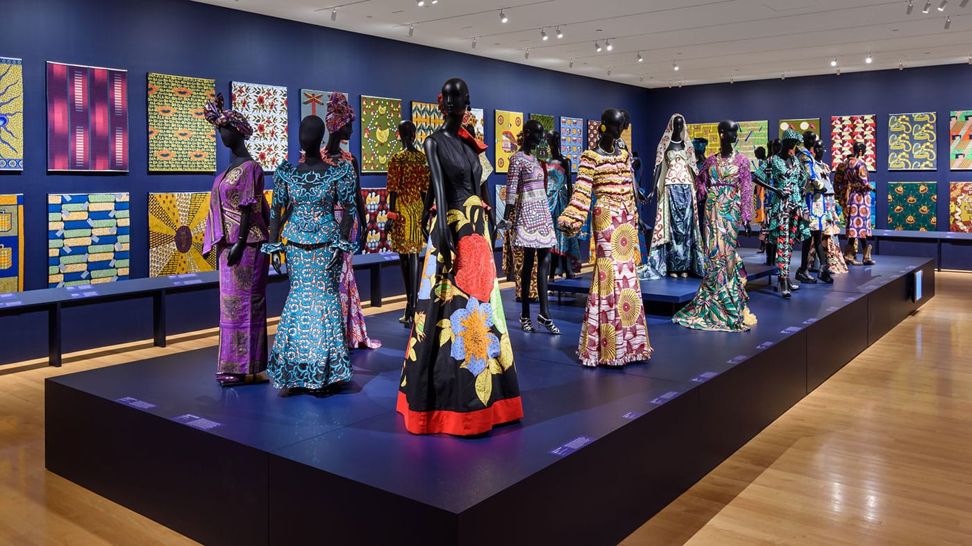 Installation view, Vlisco: African Fashion on a Global Stage at the Philadelphia Museum of Art (photo by Tim Tiebout, courtesy the Philadelphia Museum of Art)