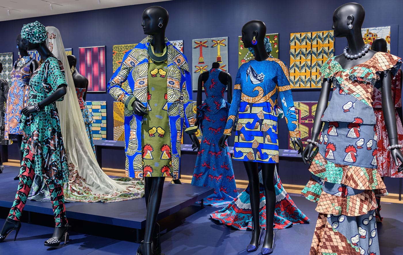 Installation view, Vlisco: African Fashion on a Global Stage at the Philadelphia Museum of Art (photo by Tim