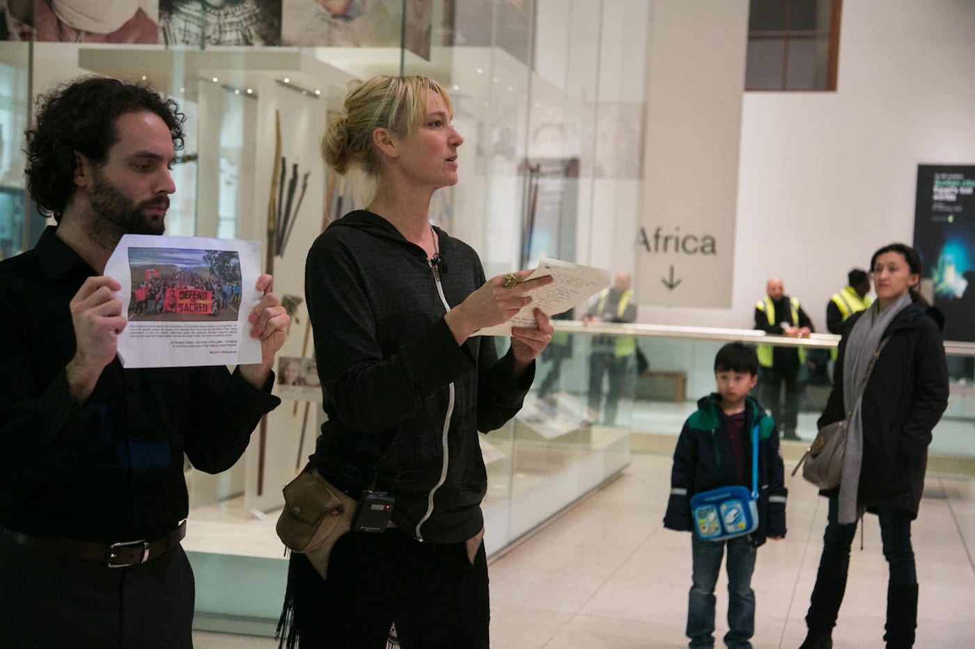 The artist activist group Bp-or-not-Bp stage a ceremonial performance at the British Museum 26th of November 2016 in Lonon, the United Kingdom. The performance which ran over several hours highlighted the impact of climate change across the world both present and in the future. The intervention was in protest against the continued sponsorship of the museum by the oil company BP.