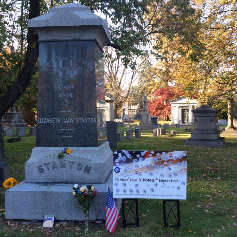Tributes left at the grave of Elizabeth Cady Stanton in Woodlawn Cemetery, The Bronx (photo by Anastasija Ocheretina)