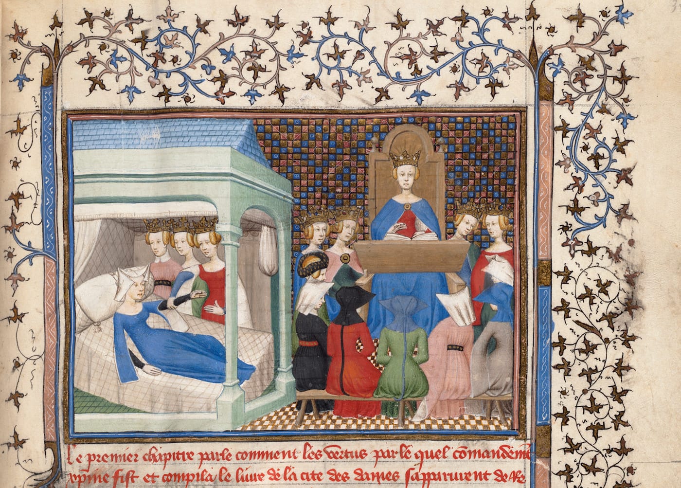 christine-de-pizan-awakened-by-reason-rectitude-and-justice-detail-f-1r-from-christine-de-pizans-le-livre-des-trois-vertus-paris-france-c-1405-boston-public-library-ms-f-med-1