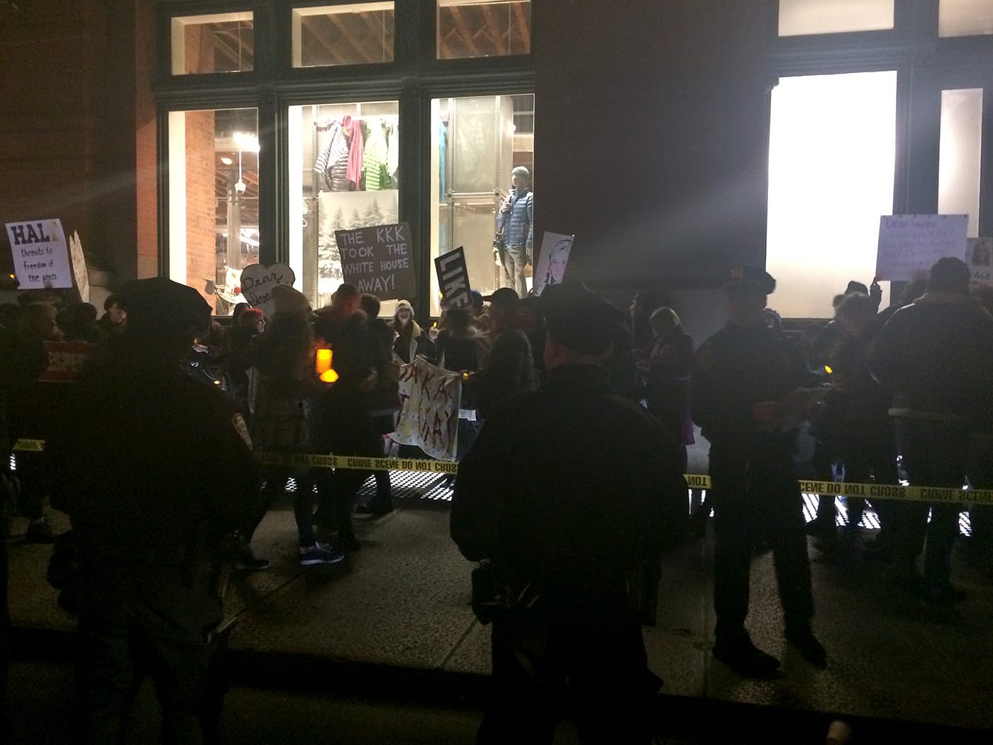 Police at the #DearIvanka candle vigil outside the Puck Building