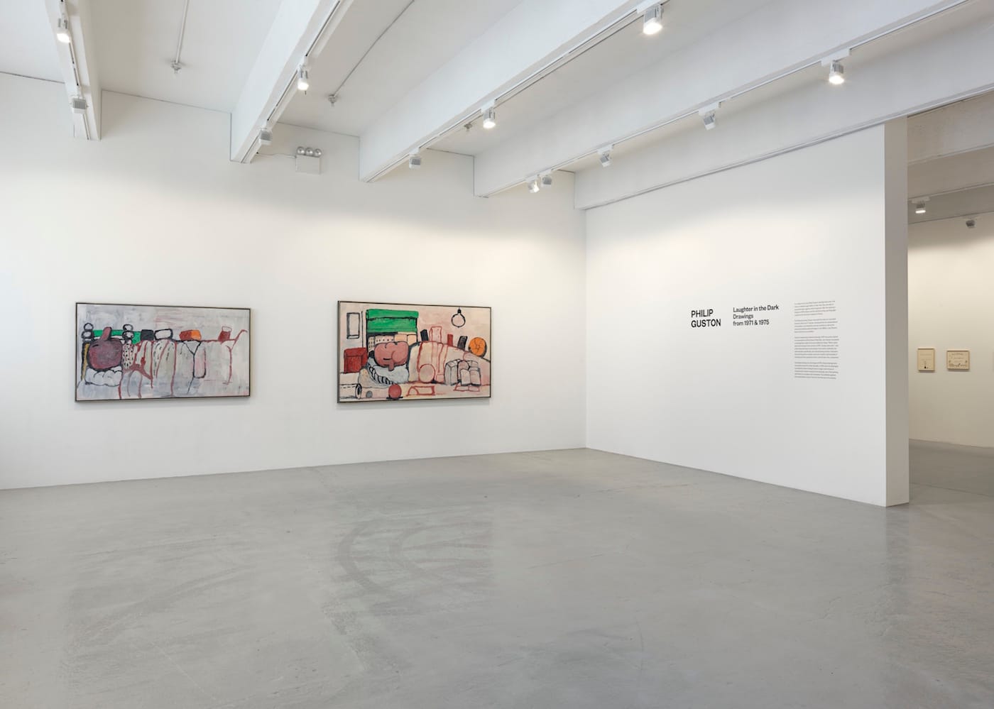 Installation view of Philip Guston: Laughter in the Dark, Drawings from 1971 & 1975 at Hauser & Wirth