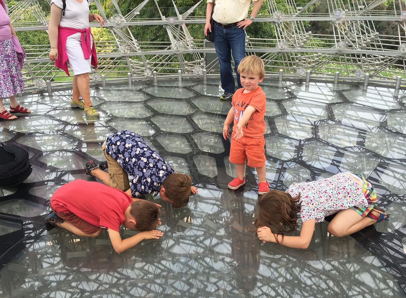 Children looking through the floor