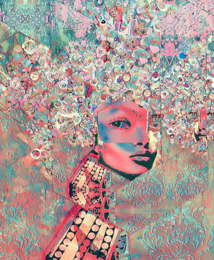 Digital collage of mixed media collage #Selfie