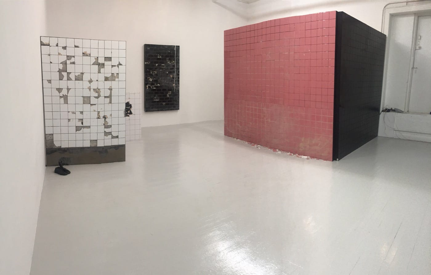 Installation view with: Invisible Body (Flesh), Visible Body (Constellation), 2016 Ceramic tiles, wood, concrete and plaster
