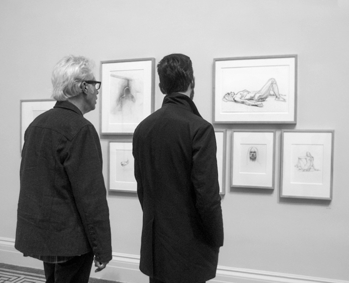Jim Jarmusch with drawings of Iggy Pop nude