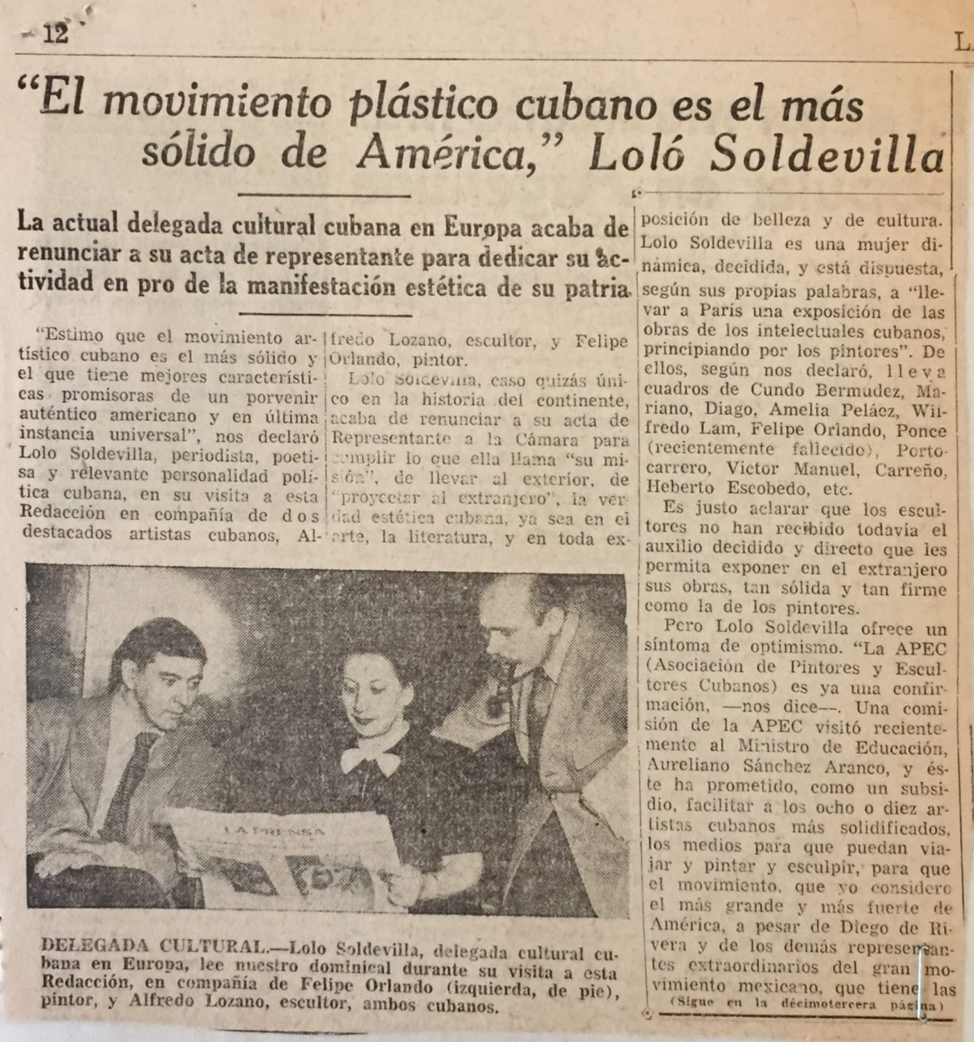 Loló Soldevilla in <em/>La Prensa on May 22, 1949 (archival document scanned by the author)