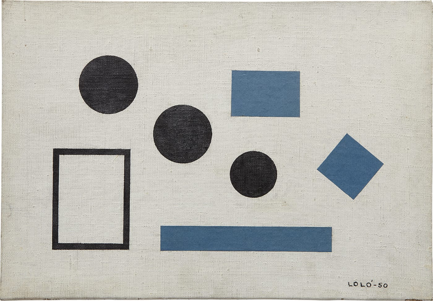 Loló Soldevilla, "Homenaje a Theo V. Doesburg, Composición No. 7, Variación Las Tres Gracias" (1950), oil and collage on canvas, laid on wood, 13 5/8 x 19 1/2 in, which is included in Phillips's upcoming auction of art from Latin America (image courtesy of Phillips)