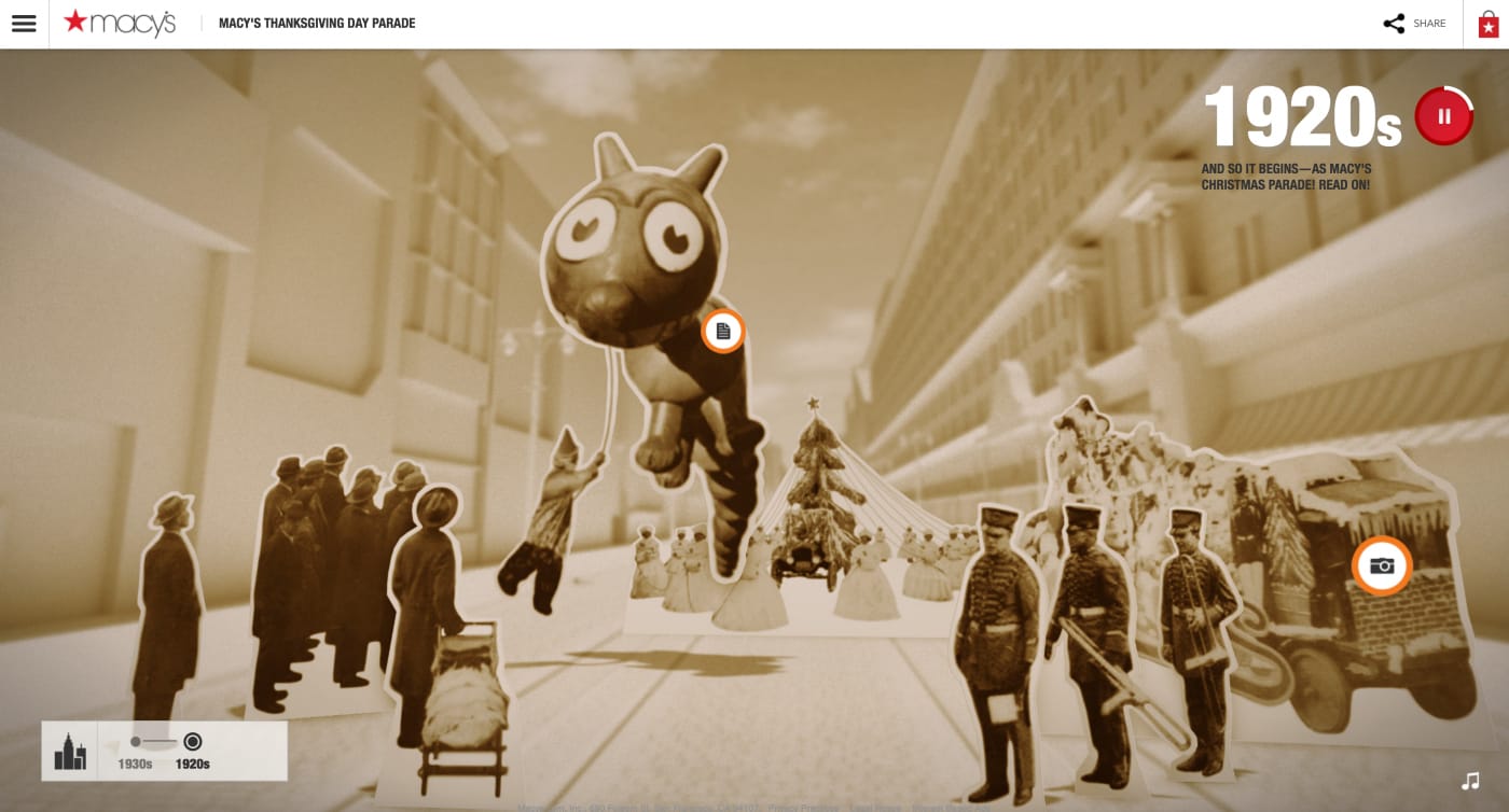 Interactive site for the Macy's Thanksgiving Day Parade (screenshot by the author for Hyperallergic)