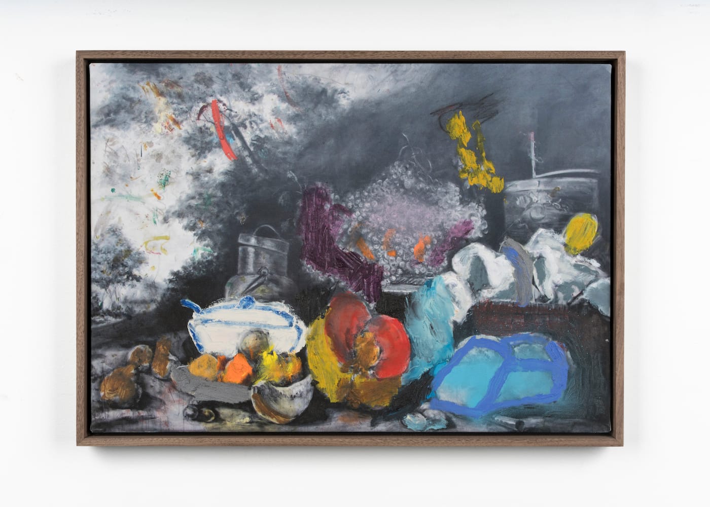 Marc Horowitz, "Reel 85 (The regeneration is slowing)" (2016), oil, oil stick and acrylic spray paint on canvas in artist’s frame, 40 x 53 cm