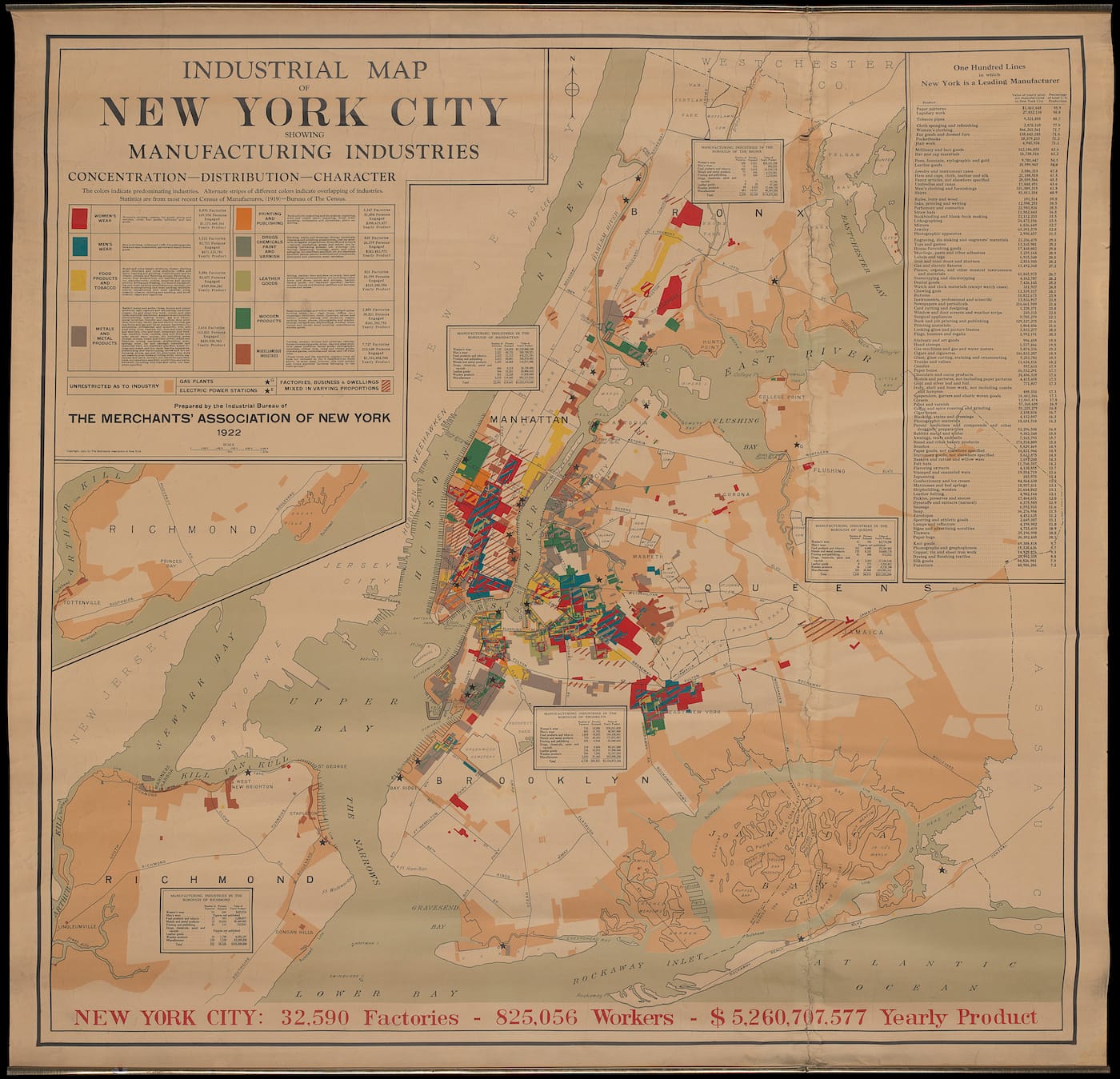 Partnership for New York City Industrial Map, showing manufacturing industries (1922) (courtesy Museum of the City of New York, Gift of McKim, Mead & White)