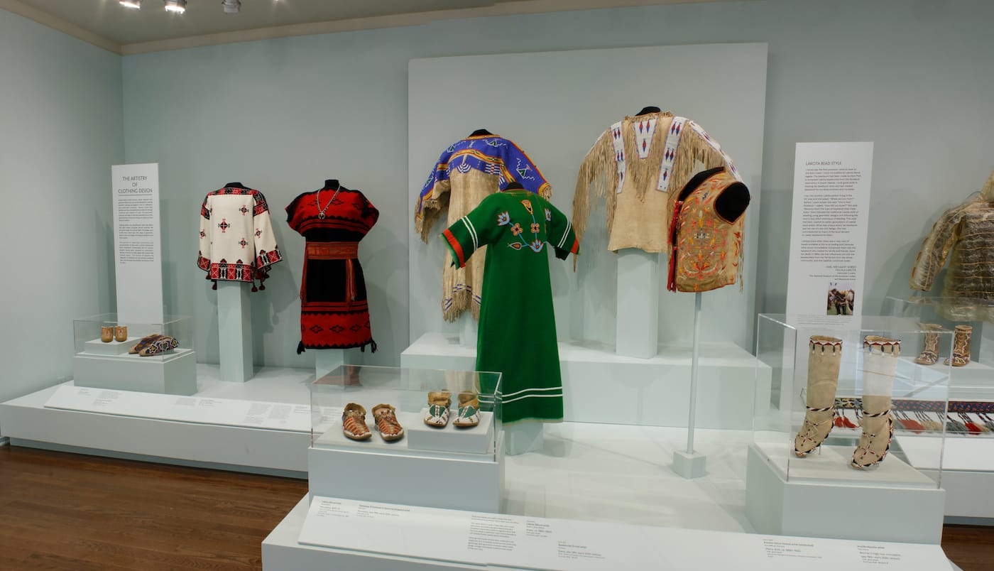 Installation view, "The Artistry of Clothing Design," Native Artists of North America at the Newark Museum