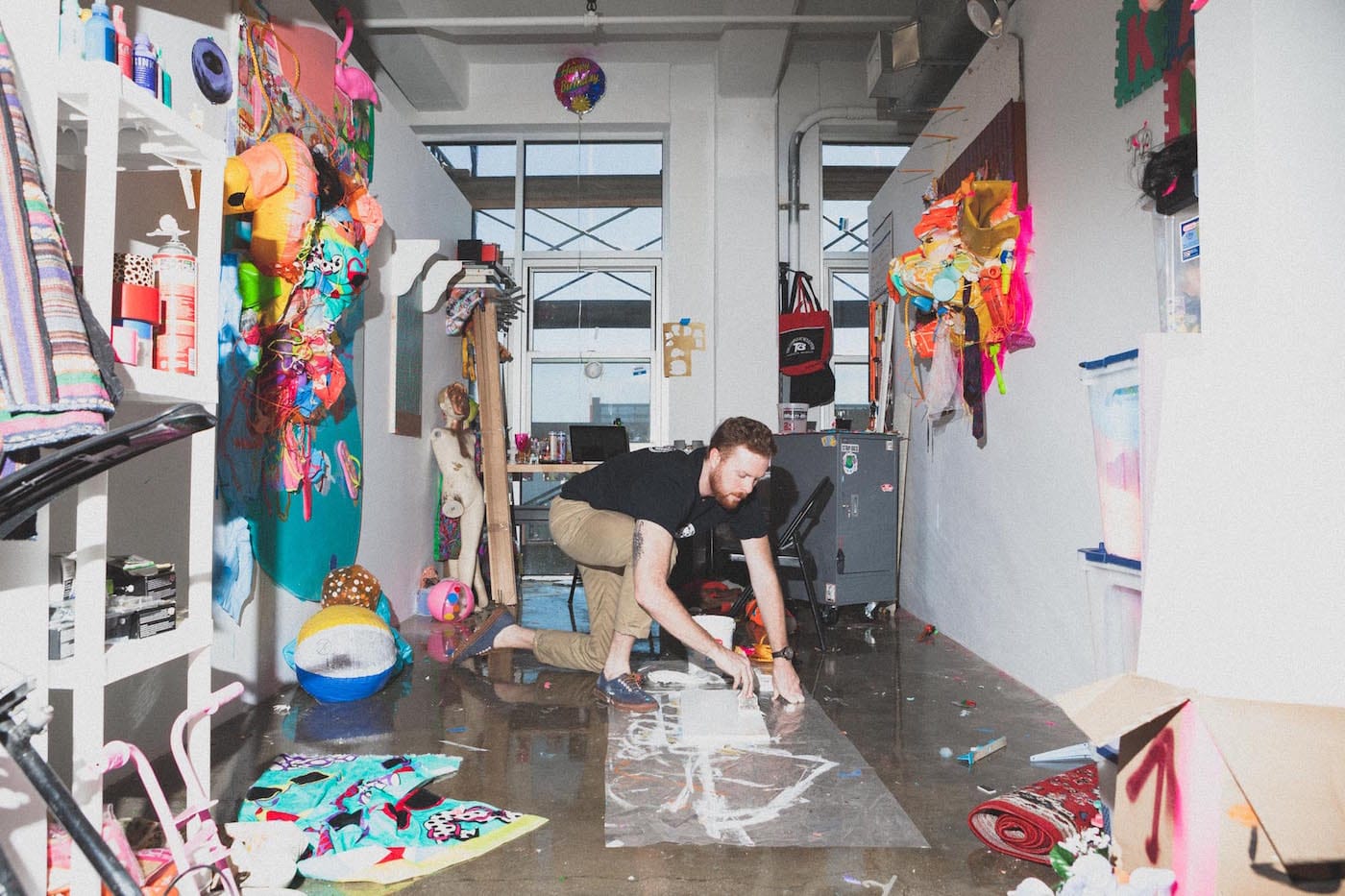 A graduate student in the Pratt MFA Fine Arts studios at the Pfizer Building