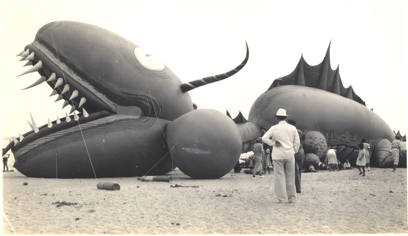 Tony Sarg's sea serpent on the Nantucket beach (1937) (via Nantucket Historical Association/Flickr)