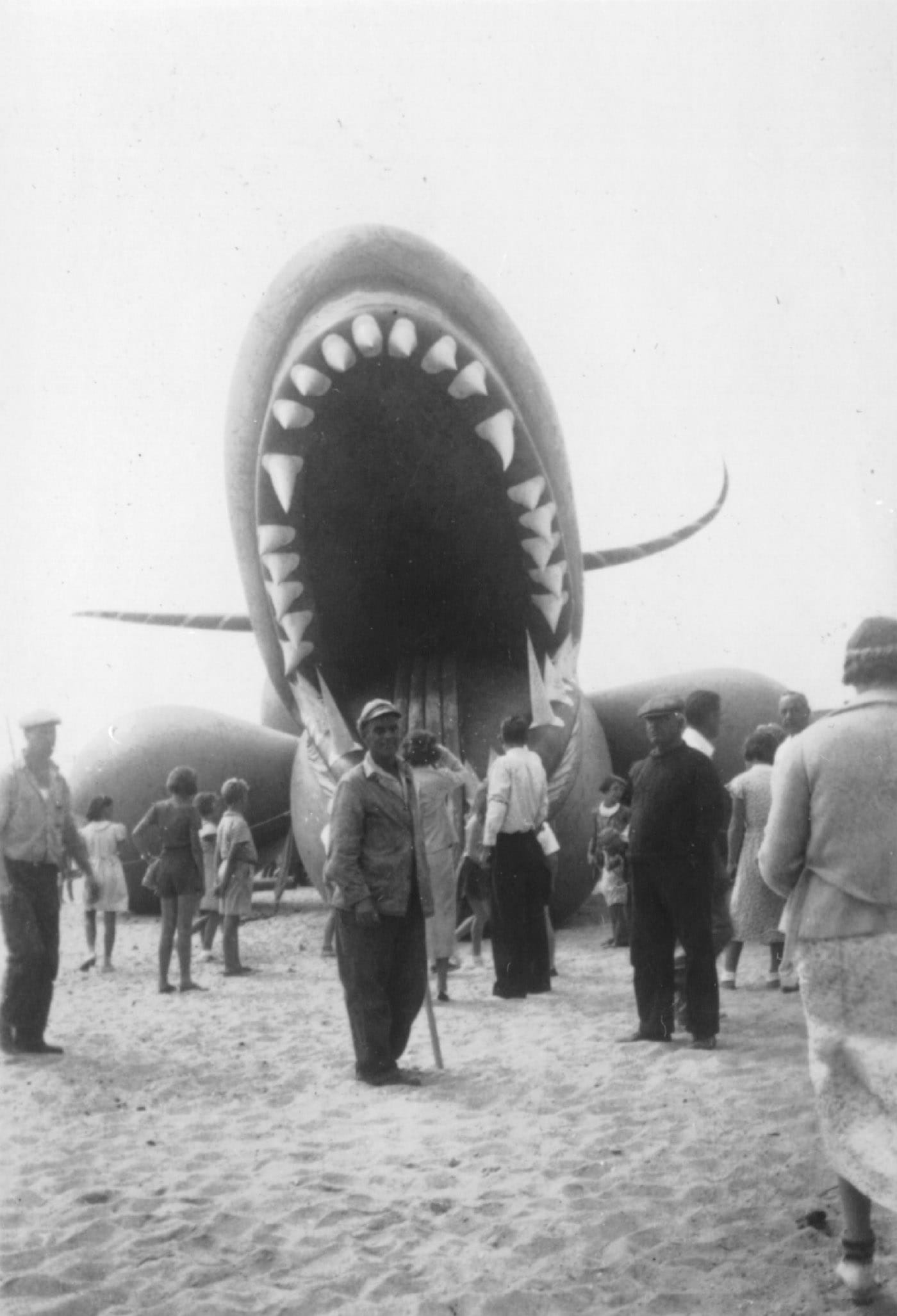 Tony Sarg's sea serpent on the Nantucket beach (1937) (via Nantucket Historical Association/Flickr)