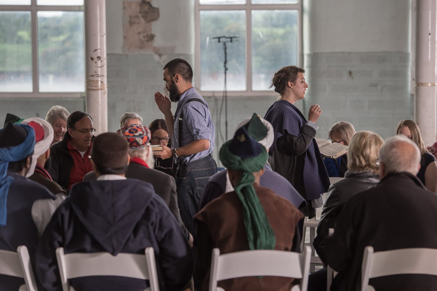 Picture Credit Charlotte Graham / Guzelian Picture Shows, SUZANNE LACY’S SHAPES OF WATER, SOUNDS OF HOPE Major mass participation artwork taking place in the former Smith and Nephew Mill in Brierfield, Lancashire, UK. The culmination of US artist Suzanne Lacy’s 18 months commission, Shapes of Water, Sounds of Hope for Super Slow Way, saw hundreds of voices resonate in a former cotton mill in Lancashire. This was followed by a conversation over dinner for 500 local people about the future of the region after deindustrialisation and the importance of community cohesion, representing a much needed national conversation and the largest gathering in the mill since its doors were closed. Picture Taken Saturday 1st 2016